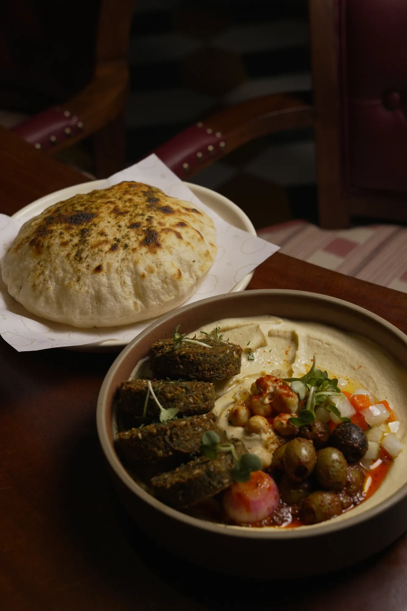 Falafel, hummus and balloon bread from the mezze